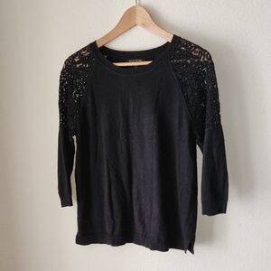 Banana Republic Black Lace Accent 3/4 Sleeve Knit Sweater Sz S Whimsigoth Office